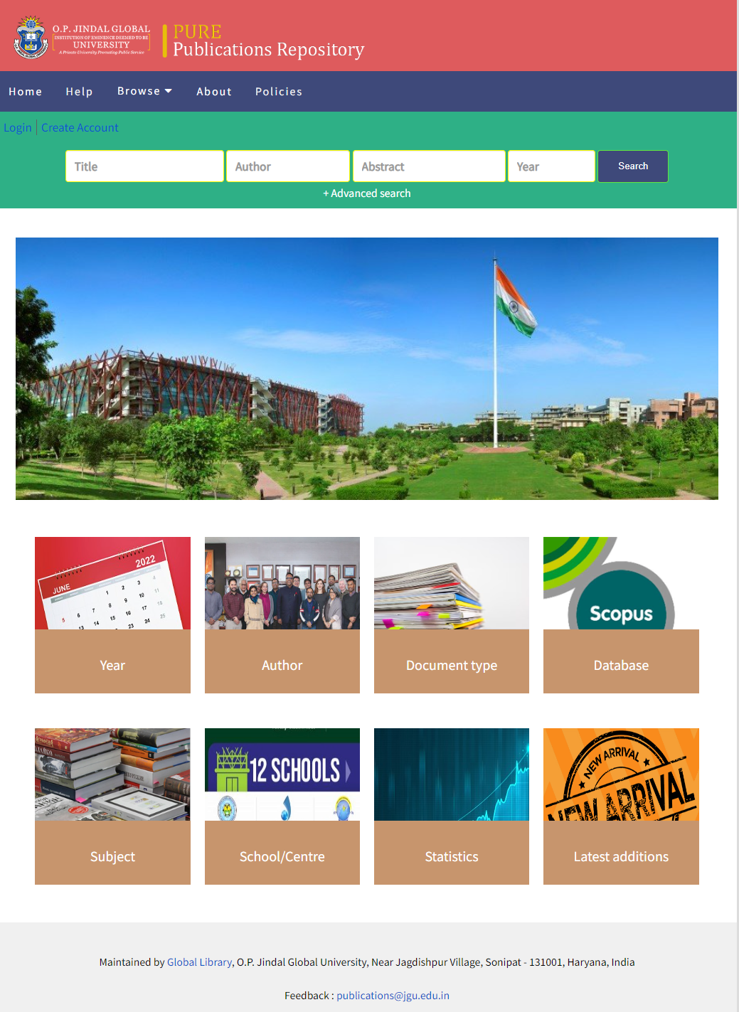 Screenshot of PURE Respository Homepage